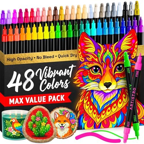 ARTISTRO Precision Dual-Tip Acrylic Paint Marker Pens - Set of 48 by ARTISTRO
