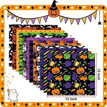 24 Sheets Halloween Pattern Paper Set, 11.8"x11.8" Scrapbooking Supplies Paper Spider Pumpkin Bat Witch Plaid Stripe Dot Origami Paper - 12 Styles - Image 2