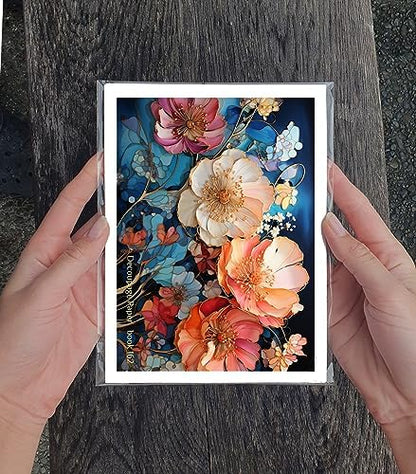 Decoupage Paper Pack (35 Sheets 6"x8") Amazing Paintings of Beautiful Flowers Outlined in Gold FLONZ Vintage Illustration Pictures Cards for Decoupage, Craft and Scrapbooking - Image 3