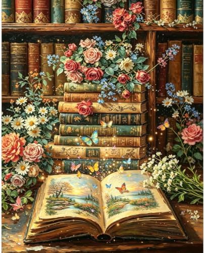 Books Paint by Numbers Kit for Adults, DIY Oil Painting Canvas 16x20inch by Unknown