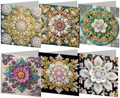 POETRYDRAW 6 Pack 5D DIY Diamond Art Painting Mandala Greeting Card Kit, Diamond Art Birthday Holiday Greeting Card, Crafts Kit Creative with Envelope by POETRYDRAW