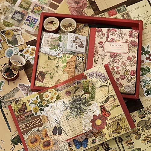 emmoolife Vintage Aesthetic Scrapbooking Supplies Kit, Flowers Botanical Bullet Junk Journal Kit with Journaling Supplies, Tweezers, A6 Grid Notebook,Stationery,Sticker, Birthday Craft Gift for Adult - Image 6