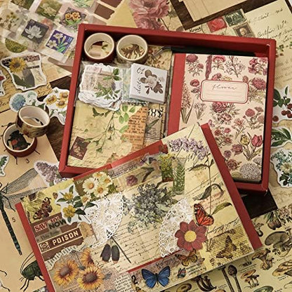 emmoolife Vintage Aesthetic Scrapbooking Supplies Kit, Flowers Botanical Bullet Junk Journal Kit with Journaling Supplies, Tweezers, A6 Grid Notebook,Stationery,Sticker, Birthday Craft Gift for Adult - Image 6