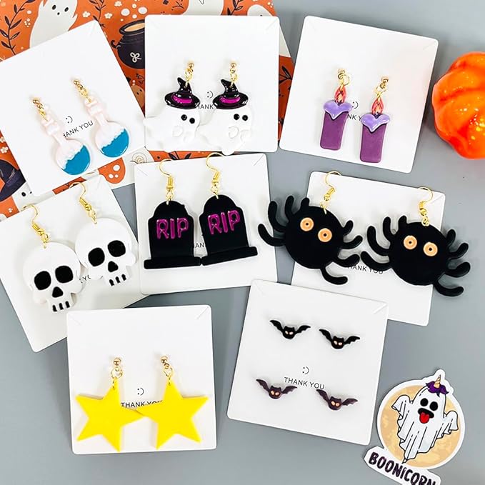 Xaekicr Halloween Polymer Clay Cutters Set – 8Pcs Clay Earring Cutters for Polymer Clay Jewelry, Ghost Bat Skull Pumpkin Shapes Clay Tools and Molds for DIY Crafts