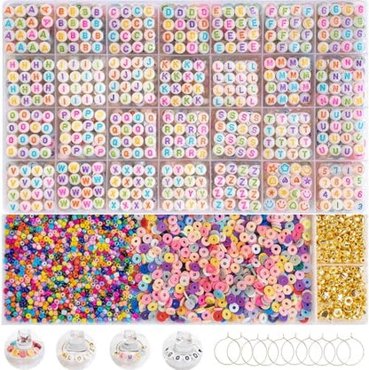 Glow in the Dark Letter Beads Kit for Jewelry Making, 31-Grid Organizer with 4x7mm Acrylic Alphabet Beads (1.5mm Hole), Includes Clay Heishi, Seed Beads, Metal Rings (Glow&Colorful) by Unknown