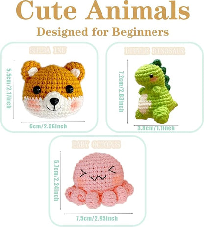 DOOOYU 6PCS Crochet Kit for Beginners Crochet Animals Knitting Kit Supplies Learn to Crochet Beginner Set Kit with Crochet Hooks, Yarn, Step-by-Step Instructions Video