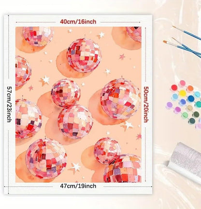 Shiny Paint by Numbers Kit for Adults - DIY Colorful Disco Balls with Shadows and Stars Painting on Canvas 16x20 Inches, Acrylic Paint Set, Suitable for Beginners,Art for Decoration or Gifts - Image 2