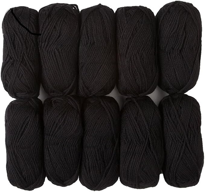 Knit Picks Wool of The Andes Yarn Pack - 10 Skeins of Black 100% Wool Worsted Weight Yarn (Coal)