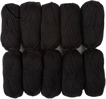 Knit Picks Wool of The Andes Yarn Pack - 10 Skeins of Black 100% Wool Worsted Weight Yarn (Coal)