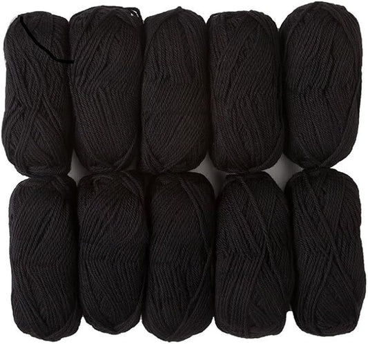 Knit Picks Wool of The Andes Yarn Pack - 10 Skeins of Black 100% Wool Worsted Weight Yarn (Coal)