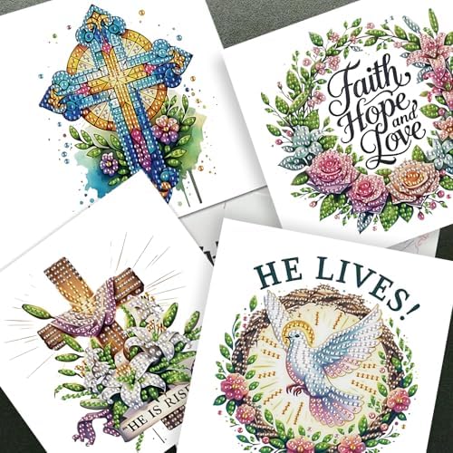 JISHSHAY 6 PCS Crucifix Diamond Painting Greeting Cards Jesus Diamond Art Birthday Cards with Envelopes Gem Art Mosaic Kits for Adults, for Anniversary Valentine Thank You Graduation All-Occasion - Image 7