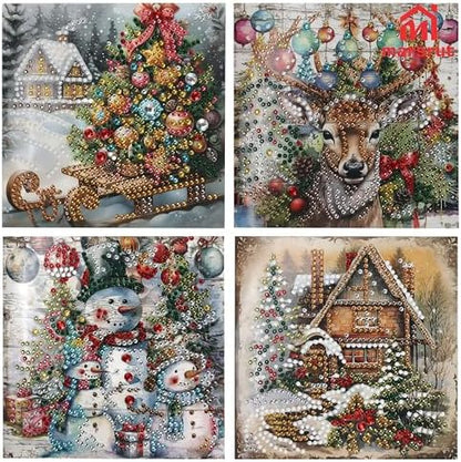 6pcs Diamond Painting Christmas Cards, Art Greeting Envelopes Kit, 5D DIY Rhinestone Painting Postcards with Snowman & Santa Claus, Arts Crafts Thank You Card Set for Birthday, Xmas Holiday Gifts - Image 6