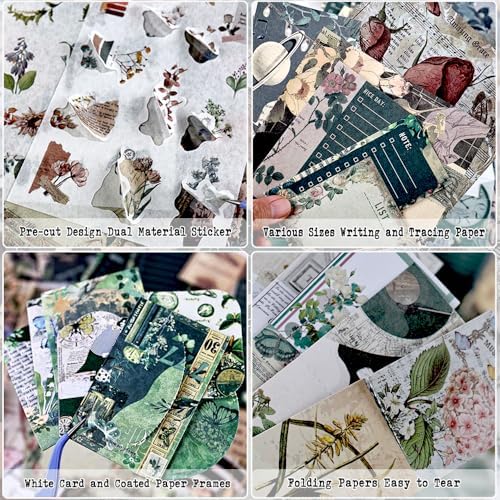 Diuhofart Vintage Scrapbooking Supplies Kit, 185pcs Junk Journal Kit with Scrapbook Paper Sticker Aesthetic Notebook Scrapbook Kit, Art Craft DIY Gift for Adult Women - Image 3