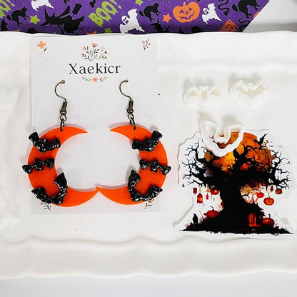 Halloween Moon Bat Polymer Clay Cutters Set – 4pcs Clay Earring Cutters for DIY Polymer Clay Jewelry Making, Clay Tools and Molds for Earrings