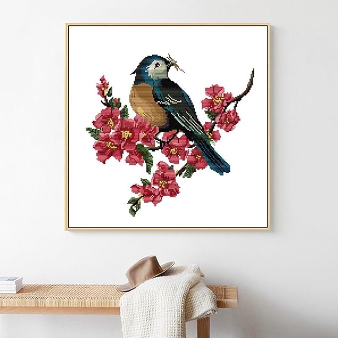 Qeerysew Cross Stitch Kits Stamped Full Range of Embroidery Starter Kits for Beginners and Adult DIY- Printed kit Bird on The Branch(Printed) 11CT19.7x19.7inches