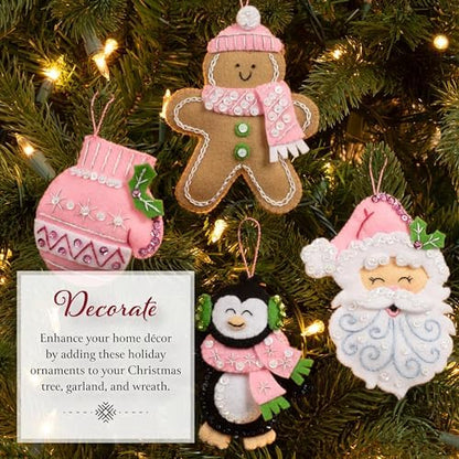 Bucilla Felt Applique 4 Piece Ornament Making Kit, Santa Sweets, Perfect for Holiday DIY Arts and Crafts, 89708E - Image 4