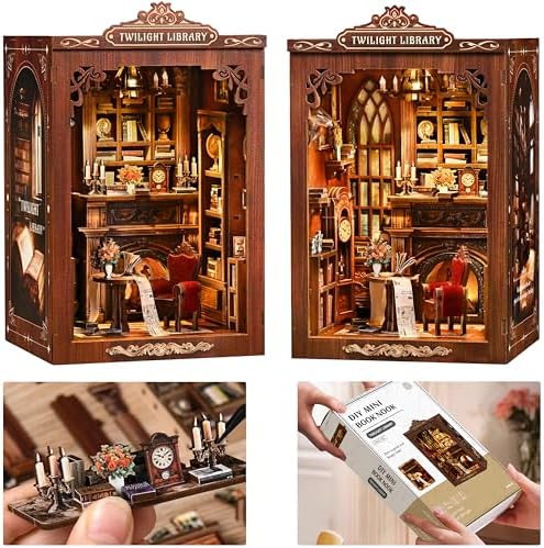 ISSEVE Book Nook Kit, Library Booknook Kits Dollhouse Bookshelf Decoration by ISSEVE