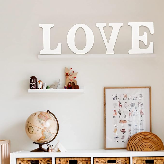AOCEAN 10 Inch White Big Wood Letters, Unfinished Wooden Letters for Wall Decor Decorative Standing Letters Slices Sign Board Decoration for Craft Home Party Projects (O)