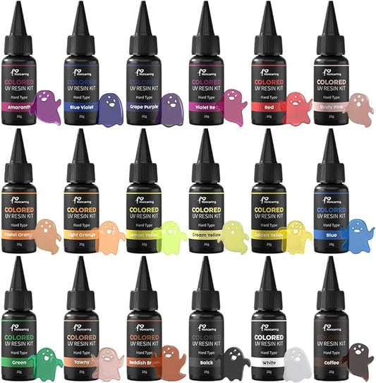 Honcaring UV Resin, 18 Colors UV Curing Hard Type Resin Clear, Fast Curing Odorless & Colored UV Resin Kit for Jewelry Making, Crafts, DIY(20g/0.68oz Each)