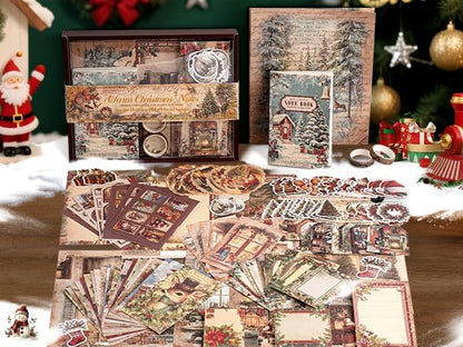 icceemee Scrapbooking Supplies Kit, Christmas Theme Scrapbooking Kit for Bullet Junk Journaling, Stationery, A6 Grid Notebook, Flower DIY Journaling Supplies, Birthday Craft Gift for Teen Girls