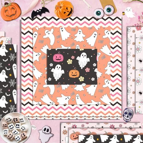 24 Sheets Halloween Pattern Paper Set, 11.8"x11.8" Halloween Scrapbooking Supplies Paper Pumpkin Ghost Spider Plaid Stripe Dot Origami Paper - 12 Styles - Image 5