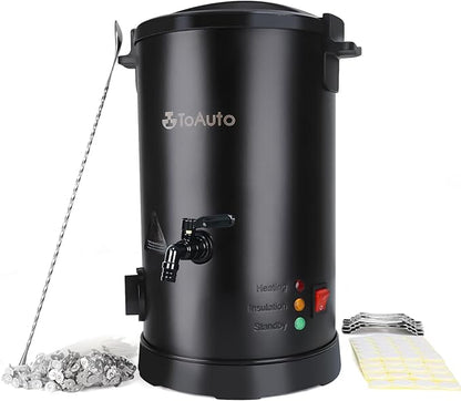 TOAUTO Wax Melter for Candle Making Large Wax Melting Furnace with Quick Pour Spout & Temp Control,10Lbs Capacity for Candle Business Fast Easy Clean（Stirring Spoon+ Cotton Wick）
