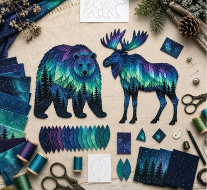 Northern Lights Wildlife DIY Patchwork Kit, Creative Fabric Craft Sewing Kit for Adults, Handmade Home Decor Project - Image 4