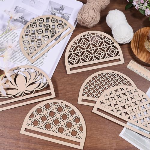 FREEBLOSS 6Pcs Mandala Macrame Frame Lotus Macrame Hanging Supplies Wood Dreamcatcher Frame Nature Wooden Hoop for Macrame Wall Hangings DIY Macrame Kit Craft Supplies Home Decor - Image 5