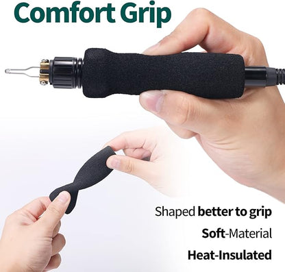 YIHUA 939D-VII Pyrography Tool Wood Burning Pen Kit Station 2-in-1 Solid-Point 200~480°C (with Temp Display)/Wire-Nib 250~750°C with 23 Nibs, 50 Solid Points, 6 Woodpieces