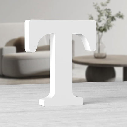 AOCEAN 10 Inch White Big Wood Letters, Unfinished Wooden Letters for Wall Decor Decorative Standing Letters Slices Sign Board Decoration for Craft Home Party Projects (T)