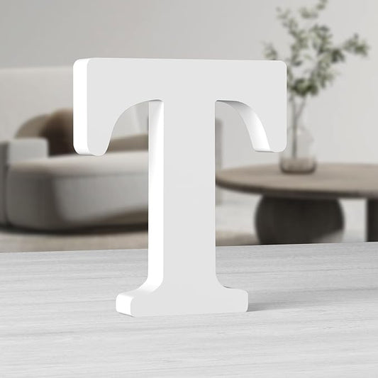 AOCEAN 10 Inch White Big Wood Letters, Unfinished Wooden Letters for Wall Decor Decorative Standing Letters Slices Sign Board Decoration for Craft Home Party Projects (T)