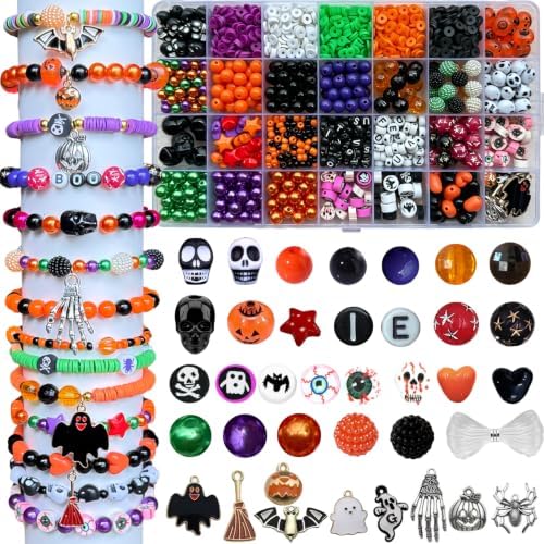 Halloween Beads Bracelet Kit, Pumpkin Skull Beads for Jewelry Making by Unknown