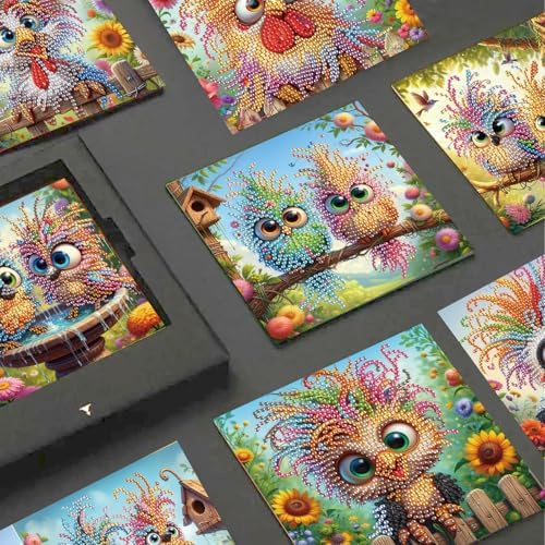 JISHSHAY 8 PCS Diamond Art Greeting Cards Bird Diamond Painting Birthday Cards Animal Gem Art Gem Painting Mosaic Kits for Adults for Thanksgiving Anniversary Valentine Graduation All-Occasion - Image 4