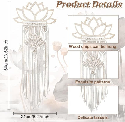 FREEBLOSS 2 Set DIY Macrame Lotus Wall Hanging Kit Macrame Tapestry Wall Hanging with Macrame Frame Lotus Wall Hanging Decor for Living Room Macrame Kit for Beginner with Instruction