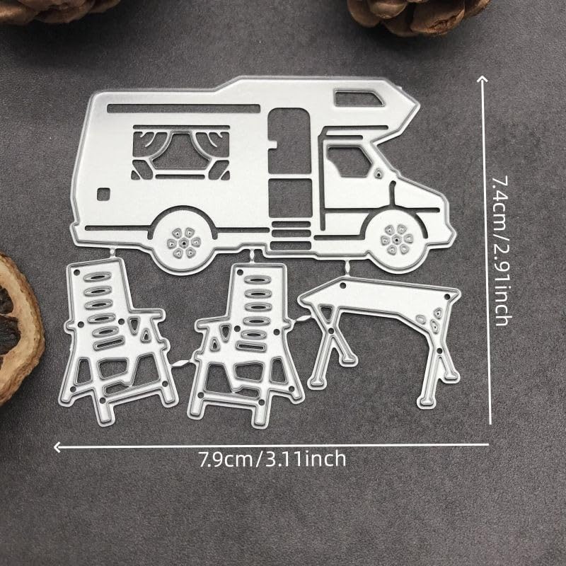 Lapoo Tool Metal Cutting Die for Scrapbooking - Durable, Cut Stencils for DIY Scrapbook Photo Album Decorative Paper Card, Card Making Supplies, Embossing (Vacation Rvs and Tables 3.1 x 2.9 in) - Image 2