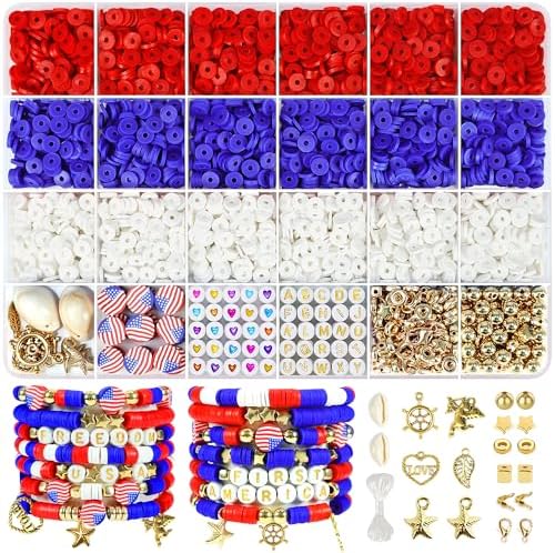 Redtwo 4th of July Red White and Blue Clay Beads Bracelet Making Kit by Redtwo