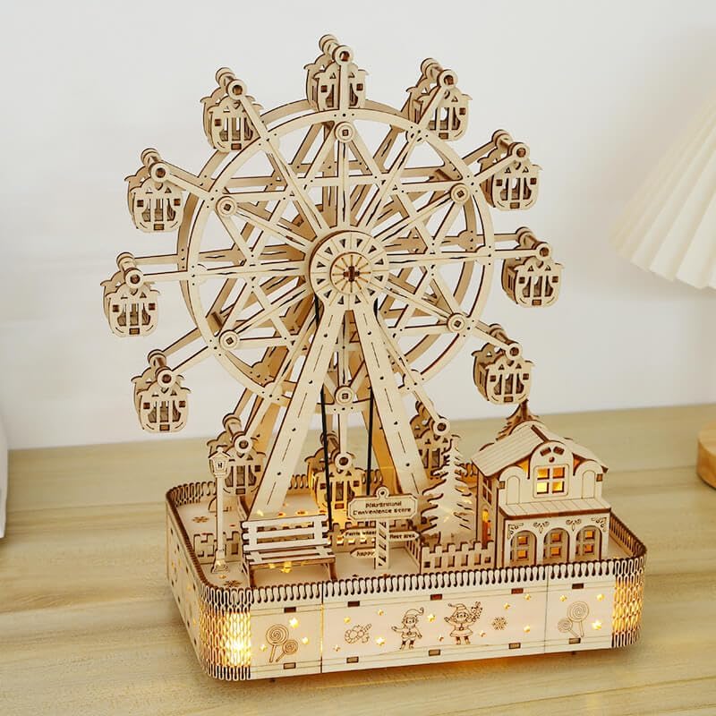 3D Wooden Puzzles for Adults 183pcs LED Light Music Ferris Wheel DIY Wooden Assembly Kit for Teens Home Decor - Image 5