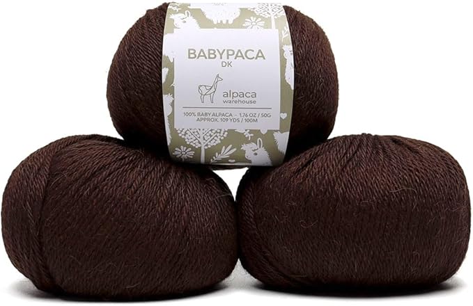 100% Baby Alpaca Yarn Wool Set of 3 Skeins (150 Grams) DK Weight - Made in Peru - Heavenly Soft and Perfect for Knitting and Crocheting (Dark Brown, DK)