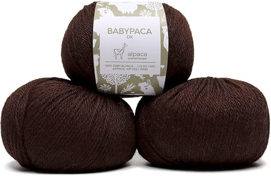 100% Baby Alpaca Yarn Wool Set of 3 Skeins (150 Grams) DK Weight - Made in Peru - Heavenly Soft and Perfect for Knitting and Crocheting (Dark Brown, DK)
