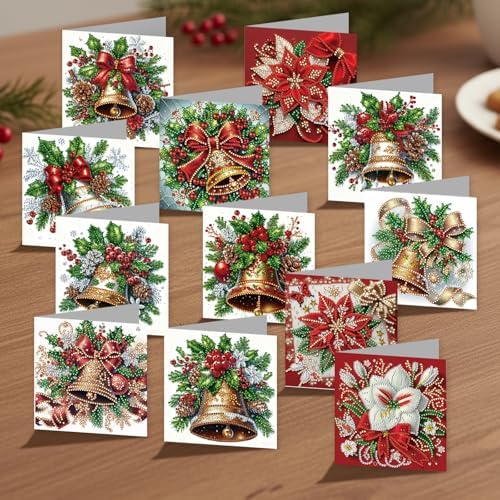 12Pack Flower Diamond Painting Greeting Card Kits DIY 5D Diamond Art with Envelopes & Rhinestones,Christmas Creative Birthday Gifts for Adults, Family, Friends (Christmas Bells) - Image 5