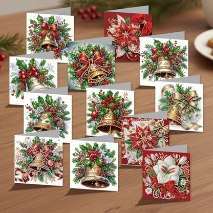 12Pack Flower Diamond Painting Greeting Card Kits DIY 5D Diamond Art with Envelopes & Rhinestones,Christmas Creative Birthday Gifts for Adults, Family, Friends (Christmas Bells) - Image 5