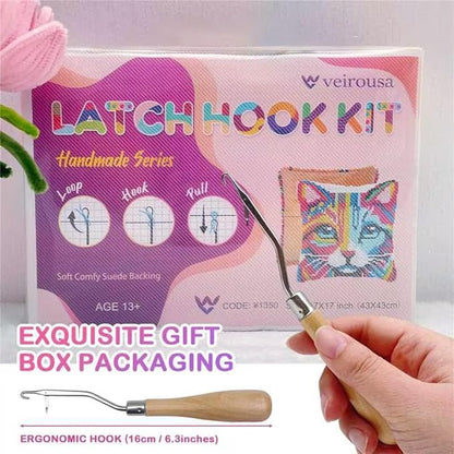 veirousa Highland Cow Latch Hook Kits for Adults Beginners, Pre-Printed Animal Latch Hook Pillow Kit, Craft Rug Making Kits, DIY Embroidery Cushion for Home Sofa Decor & Gift Idea 17x17 in.