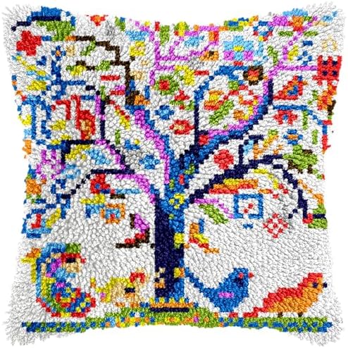 Manzapu Latch Hook Pillow Kits for Adults Beginner 17x17 inch - 43x43 cm Cute Small Shaggy Pillow Making Kits with Pre-Cut Yarn, Coded Canvas ＆ Crochet Hook Tool - Relaxing DIY Craft Gift by Manzapu