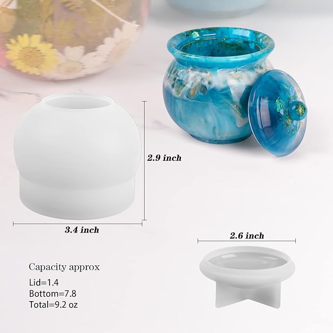 Actvty Jar Silicone Molds, Jar Resin Molds with Lid, Epoxy Molds for DIY Jewelry Storage Box,Candle Holder,Candy Container, Epoxy Resin Casting Craft Gifts