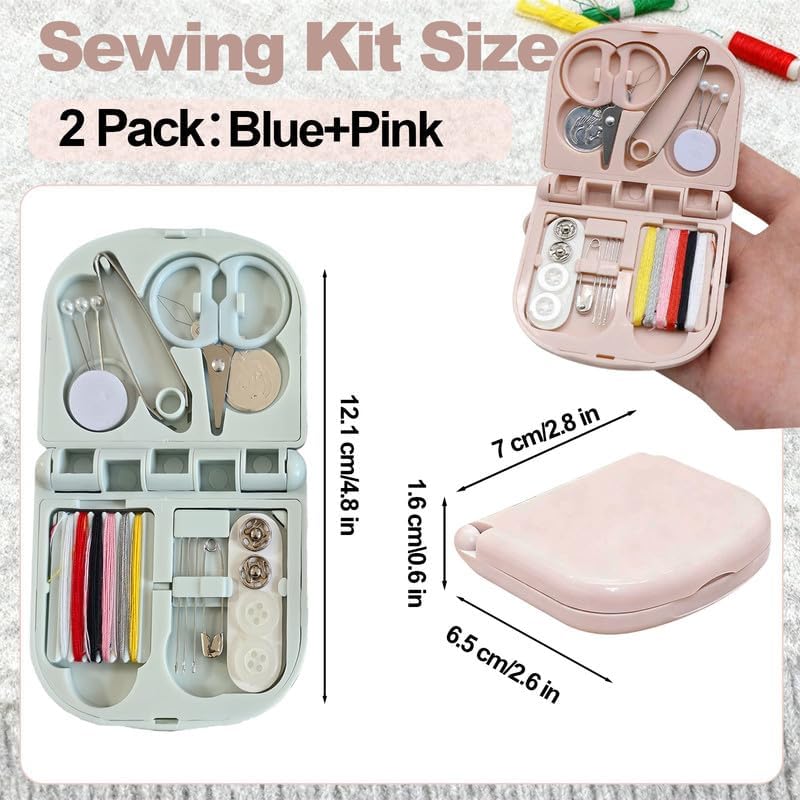 Reroon 2 Pack Mini Travel Sewing Kit for Adult & Kid | Portable Sewing Box Kit Bulk | Small Emergency Repair Set with Thread Scissors Needle for Travel, Beginner DIY Handcraft | Pink + Blue - Image 2