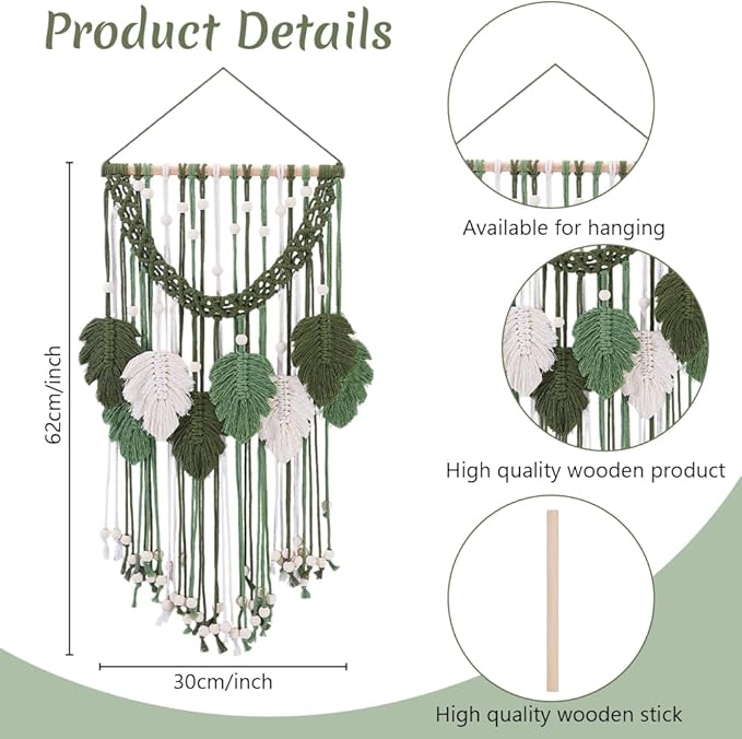 ORIGACH DIY Macrame Monstera Wall Hanging Kit for Beginner Adults, Easy Macrame Leaves Wall Hanging kit with Instruction Boho Macrame Tapestry for Living Room Bedroom Decor, Beige Green and Dark Green
