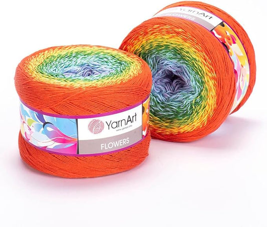 2 Skein/Pack Yarnart Flowers Gradient Yarn, Each Ball 8.8 Oz (250gr) / 1094 Yards (1000m), 55% Cotton 45% Acrylic, Superfine Fingering Weight for Knitting and Crochet, 255 - Orange Lavender