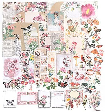 Alideco 200pcs Vintage Scrapbook Supplies Kit Kawaii Mushrooms, Flowers Scrapbooking Paper Washi Bullet Journals Planners Collage Album Aesthetic Cottagecore by Alideco