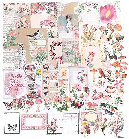 Alideco 200pcs Vintage Scrapbook Supplies Kit Kawaii Mushrooms, Flowers Scrapbooking Paper Washi Bullet Journals Planners Collage Album Aesthetic Cottagecore by Alideco