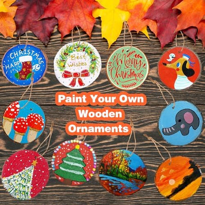 Collabell Wooden Christmas Ornaments DIY Kit - 20PCS Unfinished Natural Wood Slices with Pre-Drilled Holes for Painting Crafts, Make Your Own Personalized Xmas Tree Hanging Decor (3.2-4.4 Inch) - Image 3